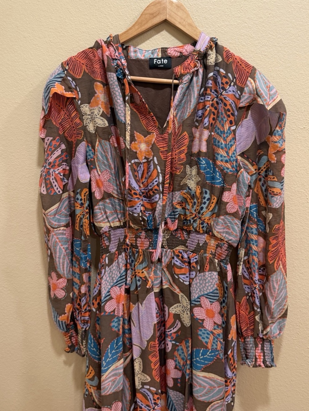 Anthropologie Fate Fall Brown Floral Print Maxi Dress Large - Picture 9 of 12